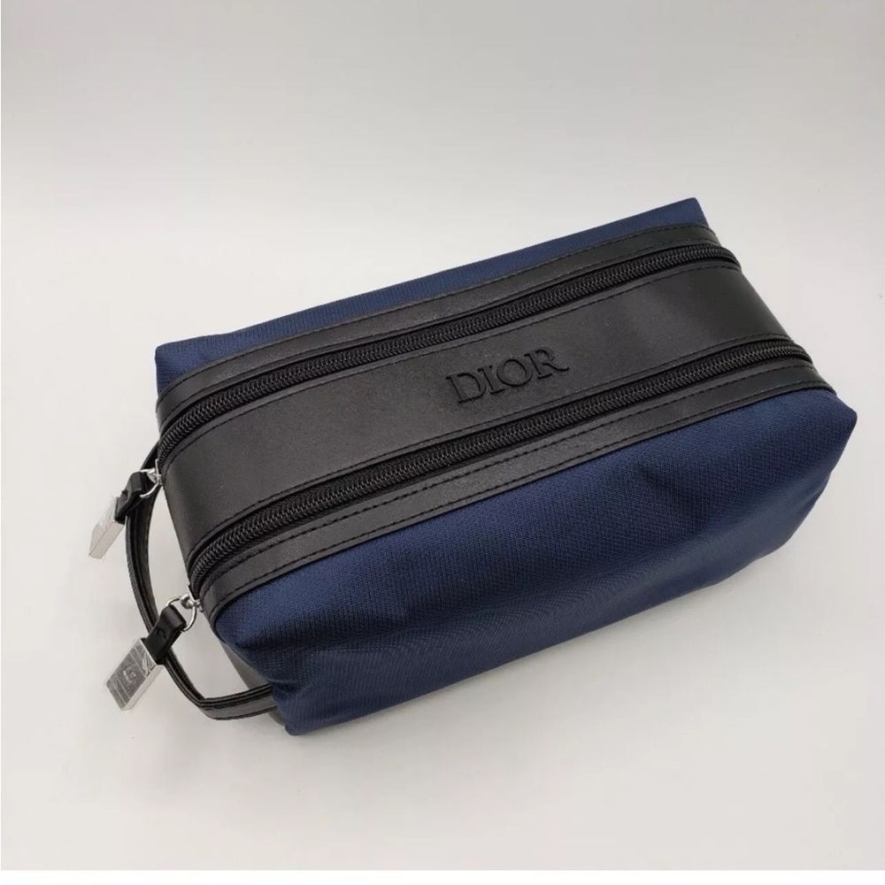 Dior Men's Navy and Black Toiletry Bag Travel Pouch Double Zippered NEW Navy